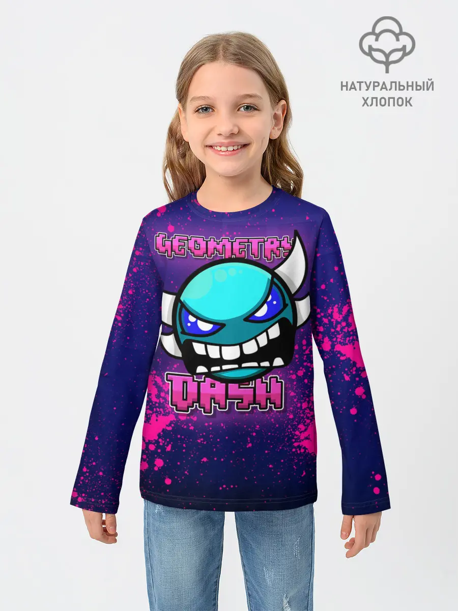 Детский лонгслив / Geometry Dash