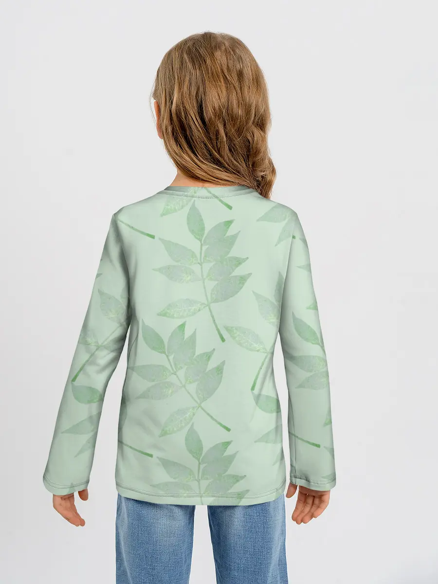 Детский лонгслив / Зеленые листья на светло зеленом