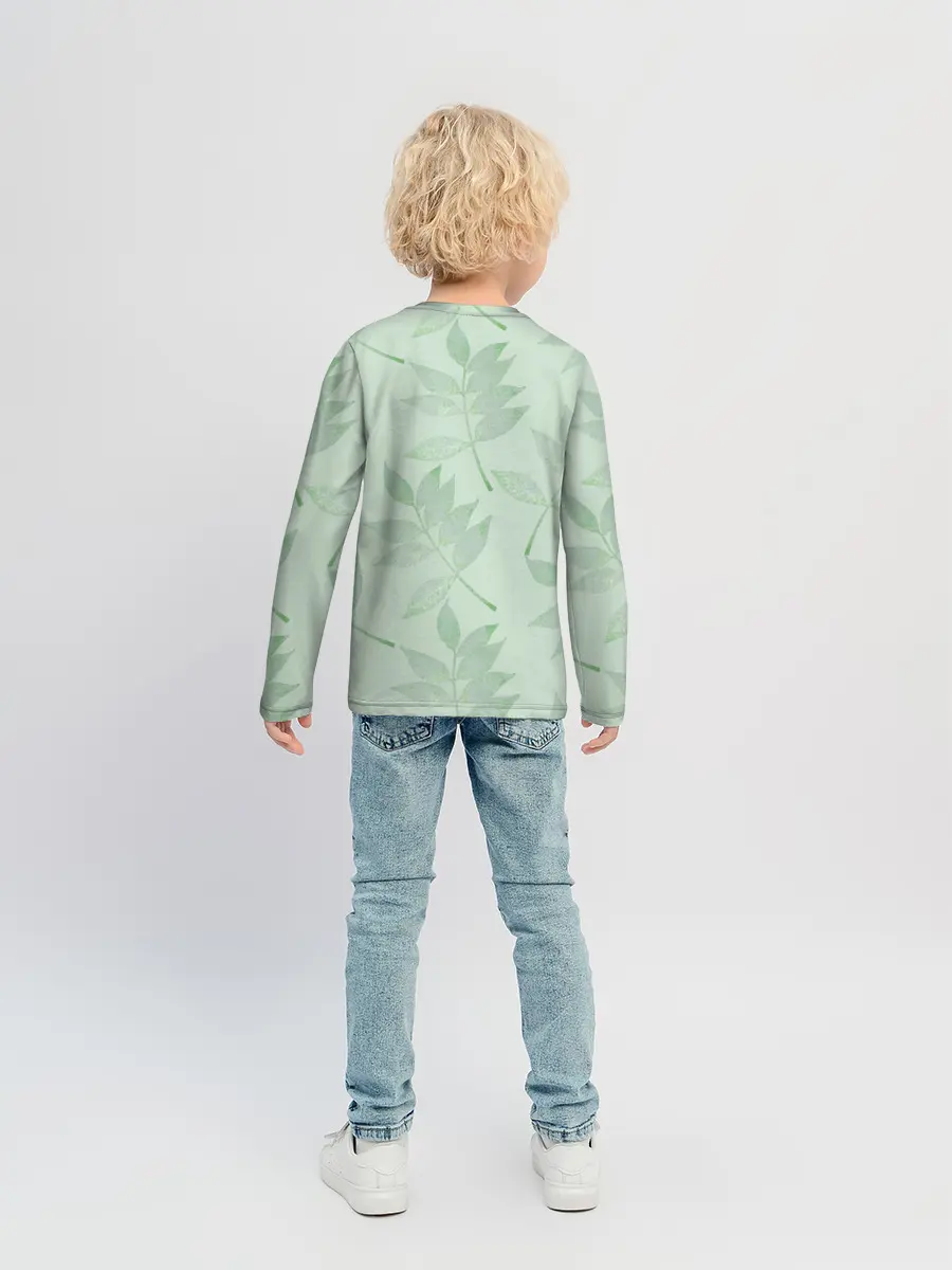 Детский лонгслив / Зеленые листья на светло зеленом