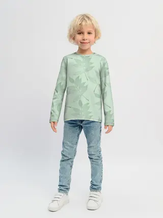 Детский лонгслив / Зеленые листья на светло зеленом