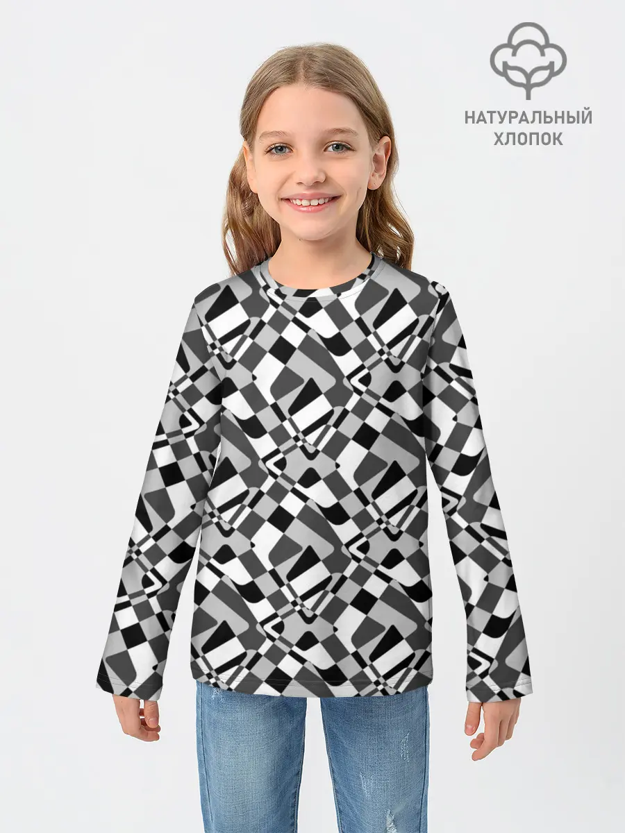 Детский лонгслив / Черно-белый абстрактный узор