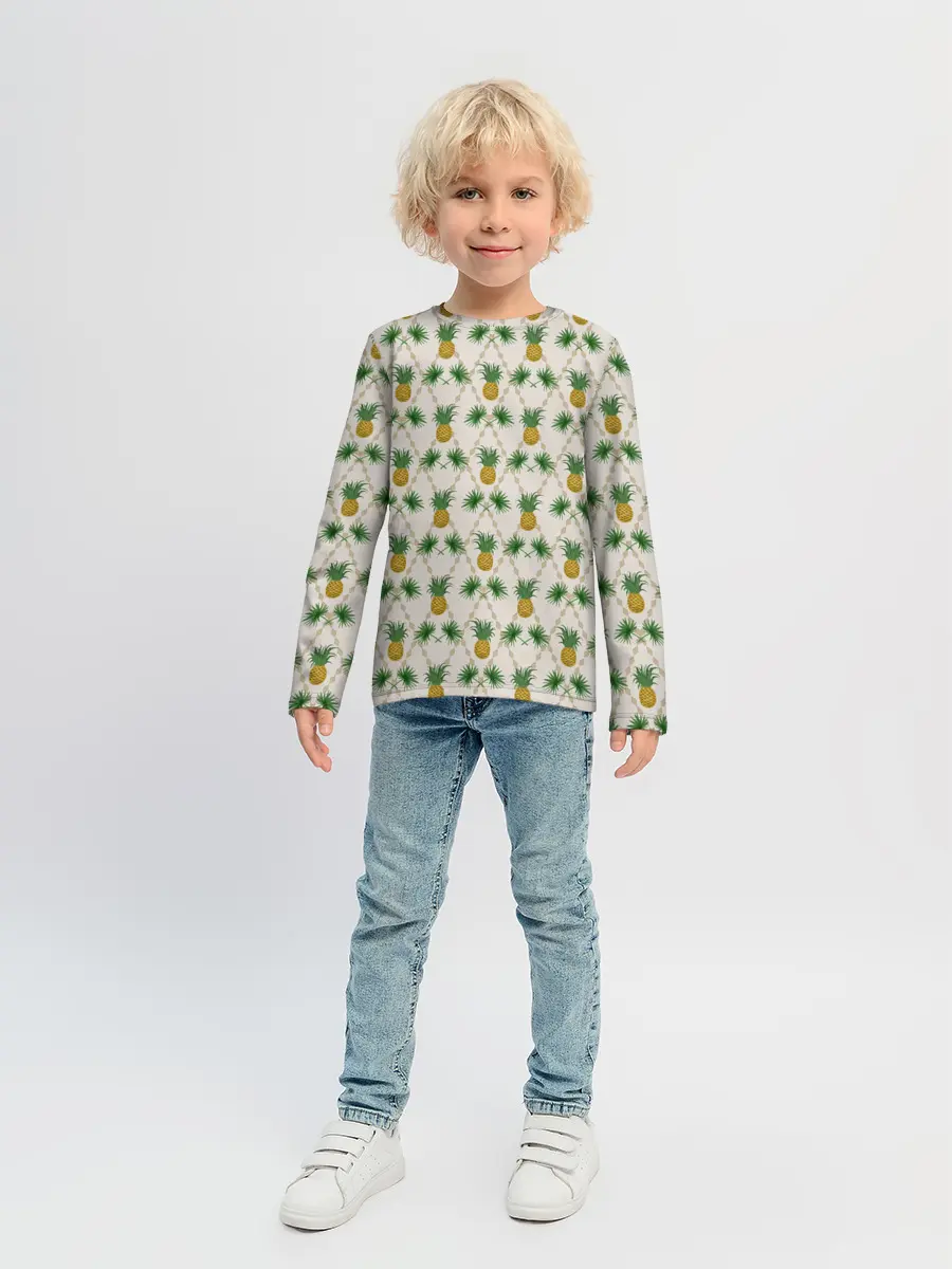 Детский лонгслив / Узор ретро Ананасы