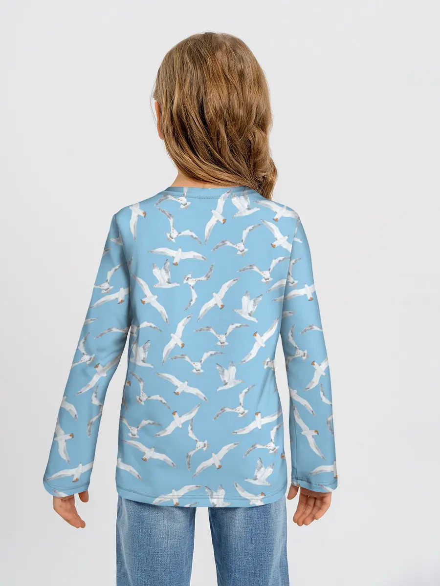 Детский лонгслив / Чайки в небе паттерн