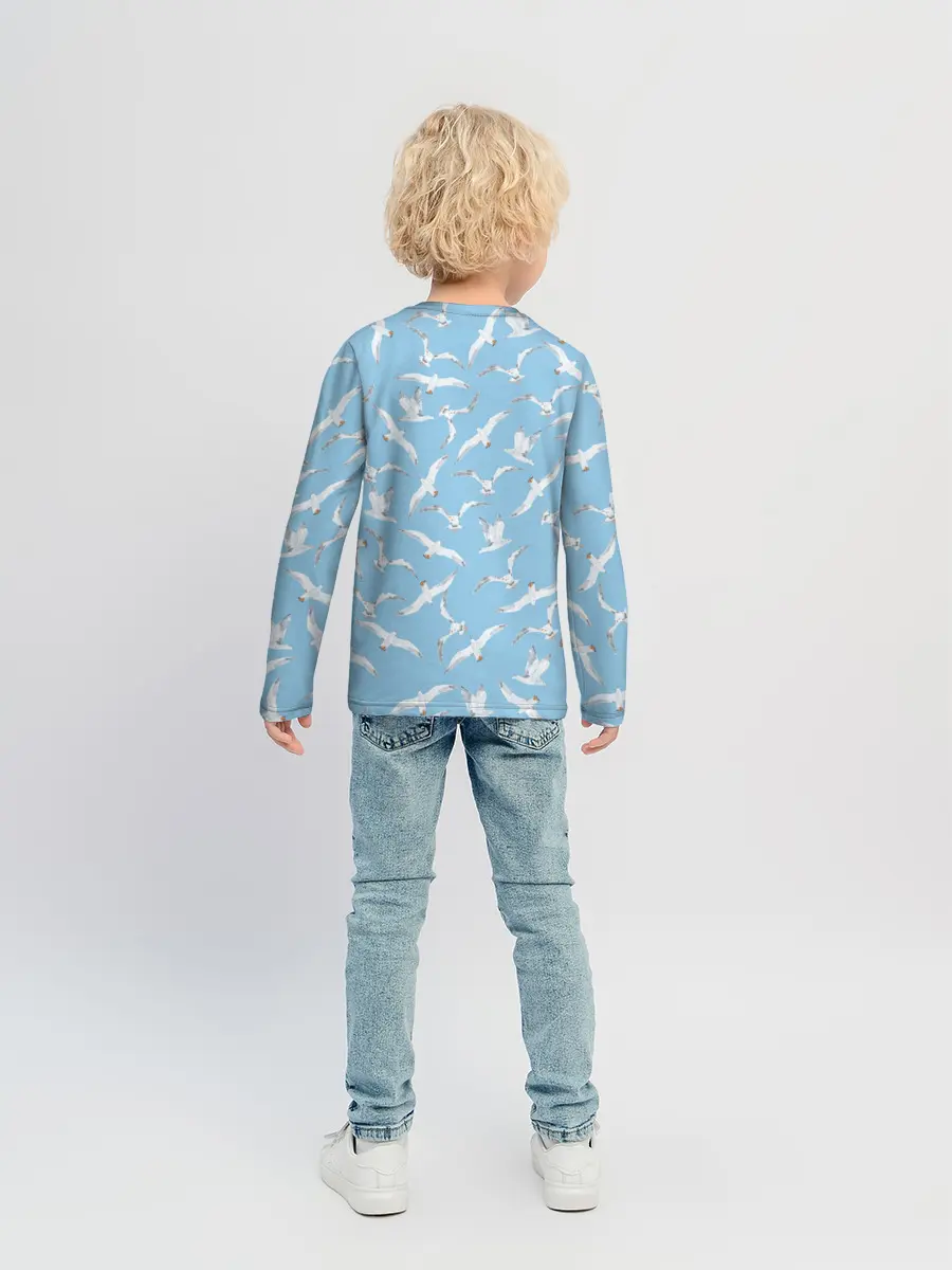 Детский лонгслив / Чайки в небе паттерн