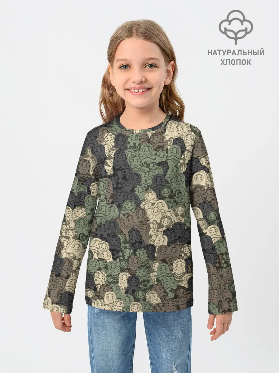 Детский лонгслив / Камуфляж из матрёшек