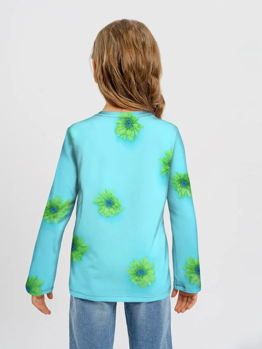 Детский лонгслив / Зеленые Цветочки