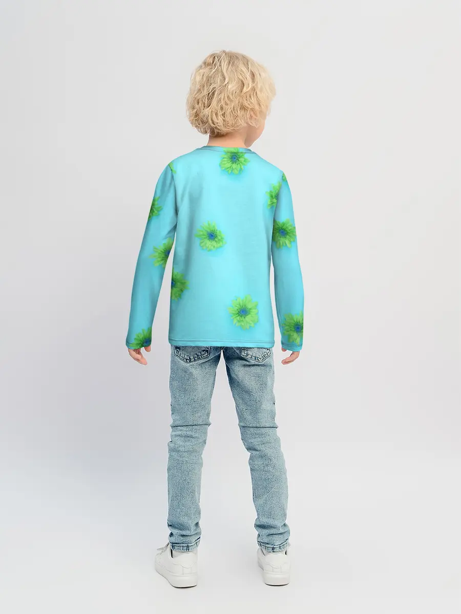 Детский лонгслив / Зеленые Цветочки