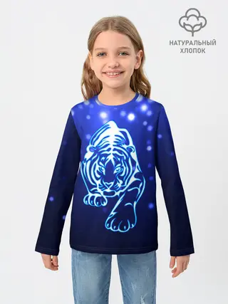 Детский лонгслив / Неоновый тигр