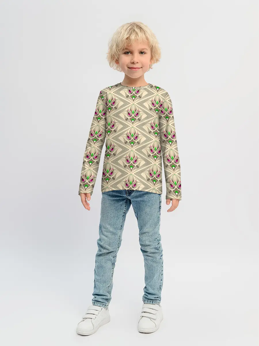 Детский лонгслив / Арт деко на бежевом фоне