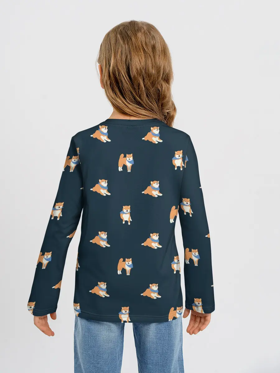 Детский лонгслив / Шиба ину паттерн