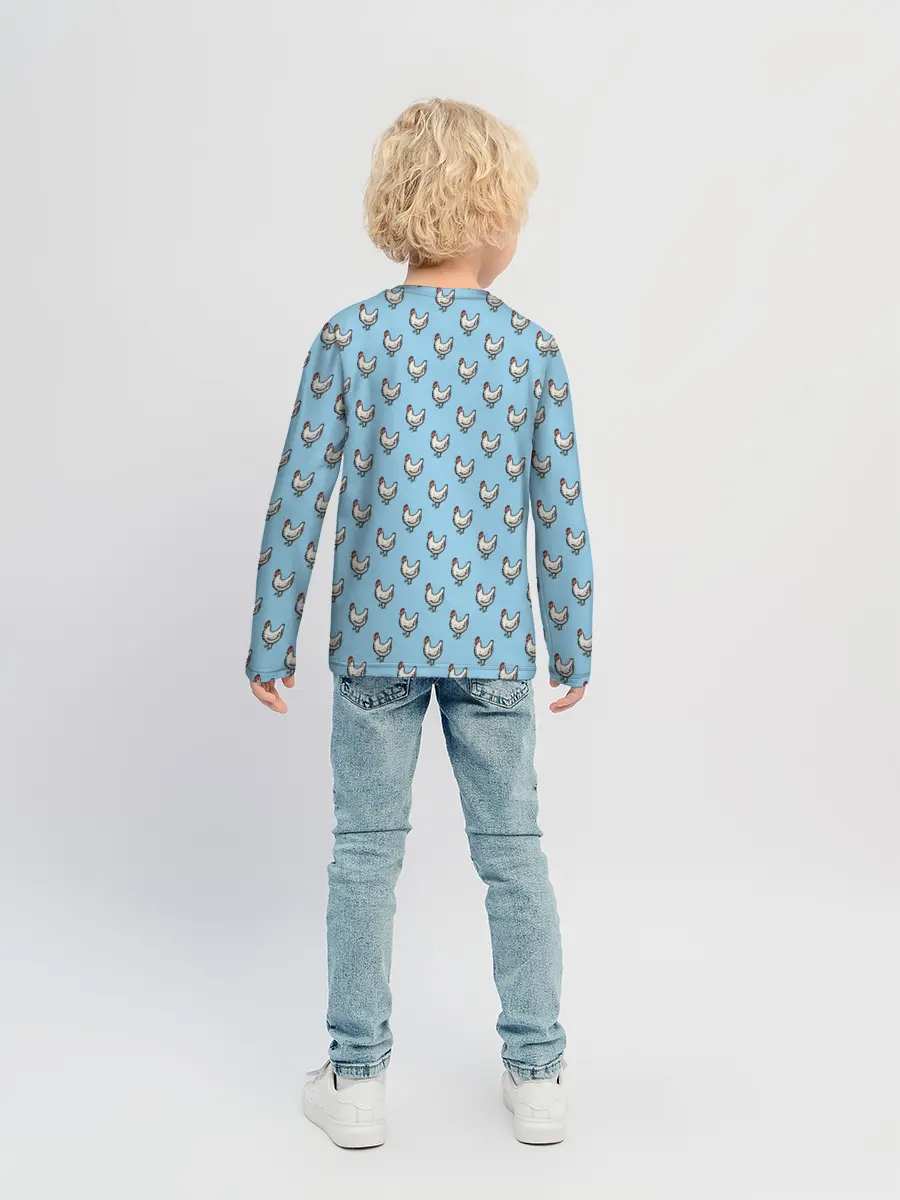 Детский лонгслив / Белая курочка паттерн