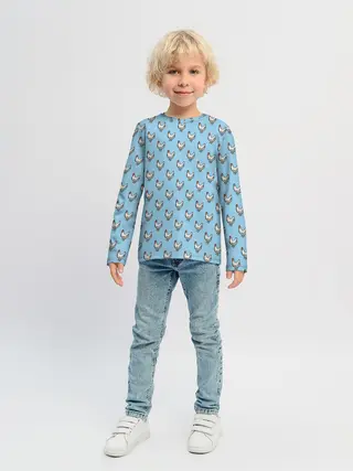 Детский лонгслив / Белая курочка паттерн