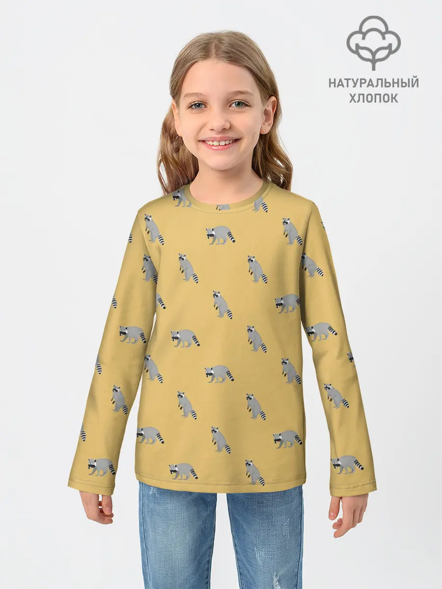 Детский лонгслив / Еноты паттерн
