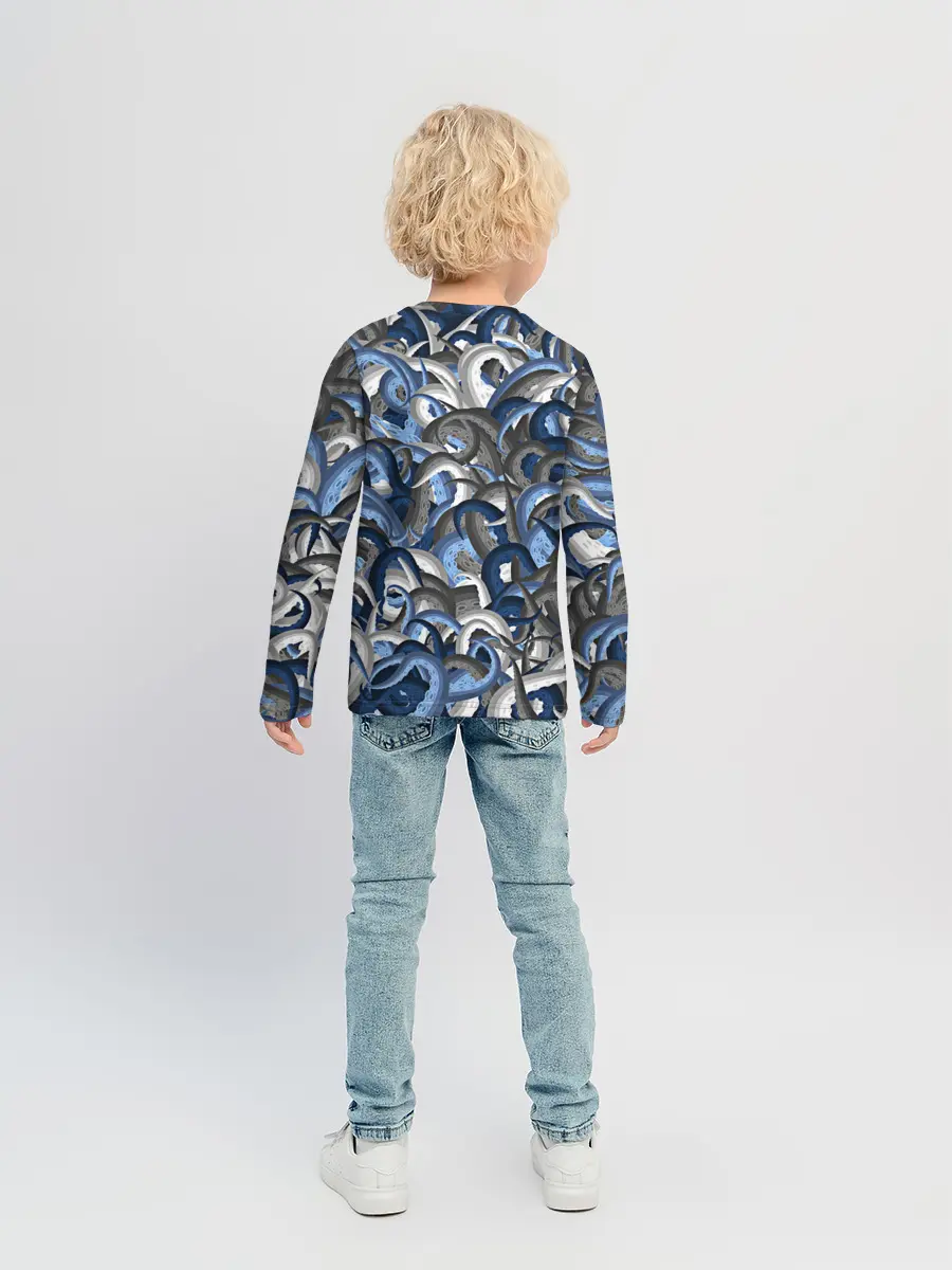 Детский лонгслив / Синий камуфляж с щупальцами