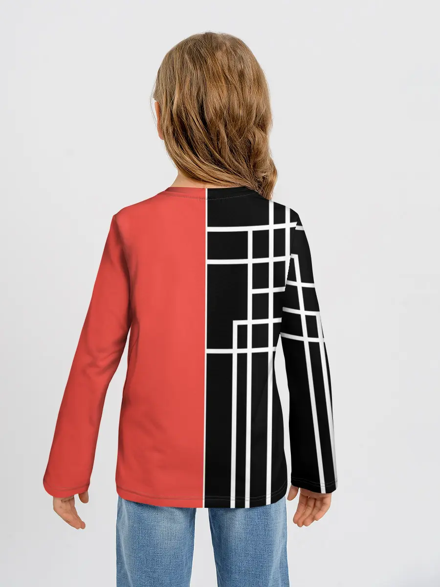 Детский лонгслив / Черный и коралловый арт деко