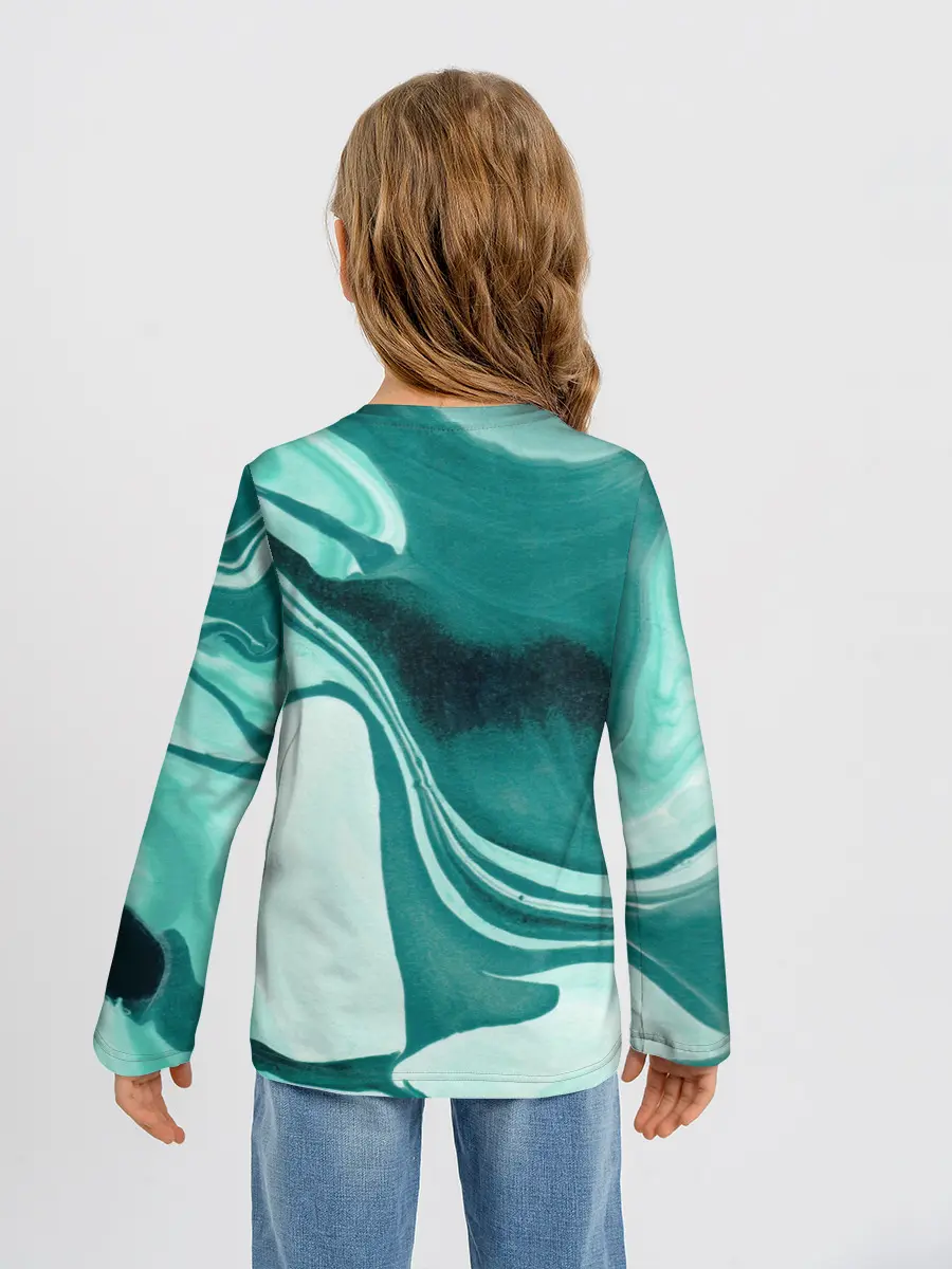 Детский лонгслив / красочный зелёный развод