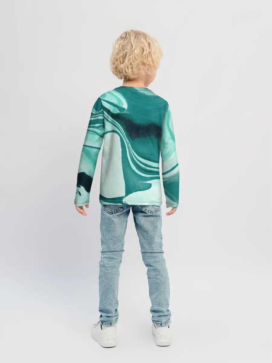 Детский лонгслив / красочный зелёный развод