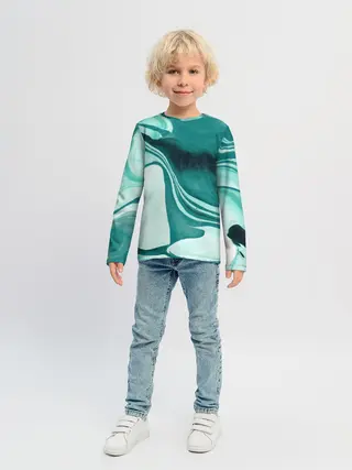 Детский лонгслив / красочный зелёный развод