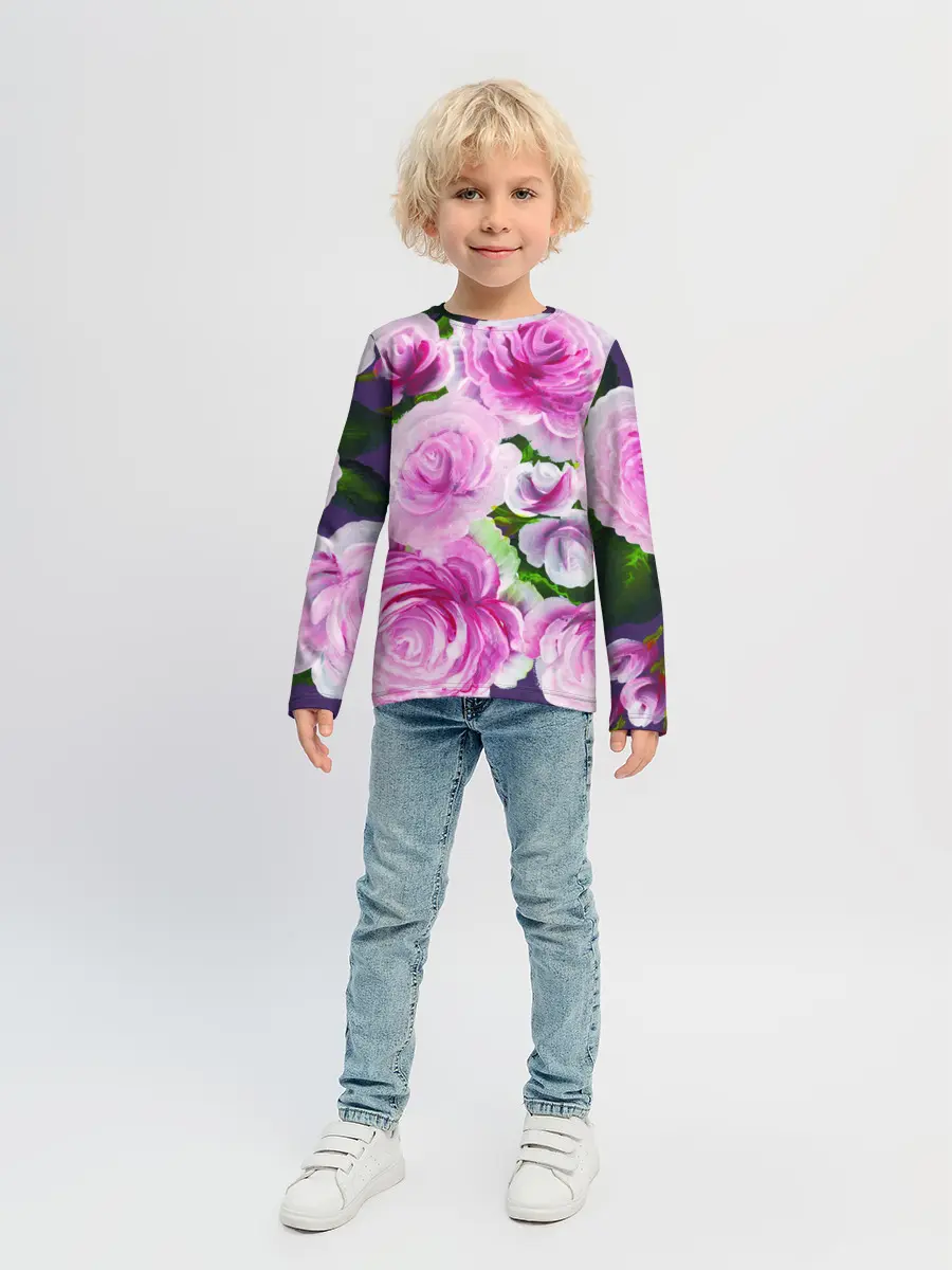 Детский лонгслив / Цветы Розовые Розы красками