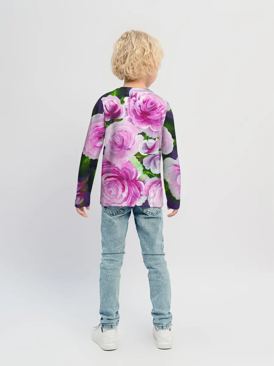 Детский лонгслив / Цветы Розовые Розы красками