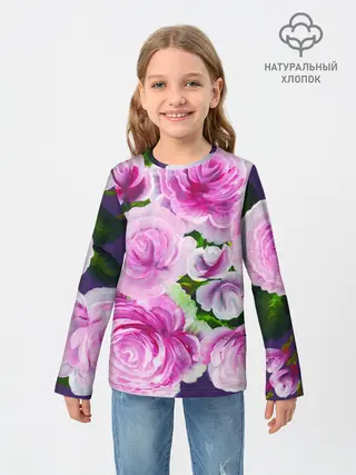 Детский лонгслив / Цветы Розовые Розы красками