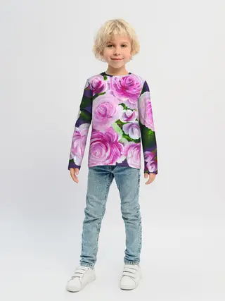 Детский лонгслив / Цветы Розовые Розы красками