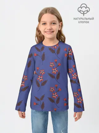 Детский лонгслив / Цветы на синем фоне