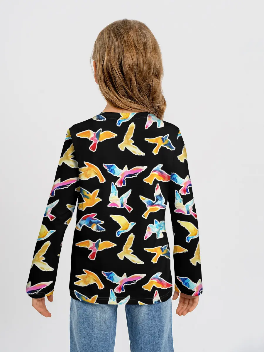 Детский лонгслив / акварельные птицы