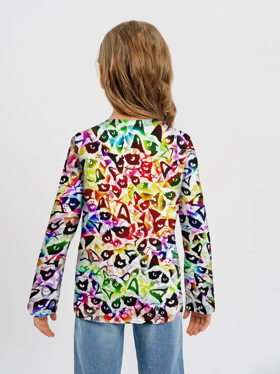 Детский лонгслив / Веселый узор из грустных котов