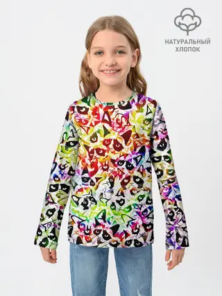 Детский лонгслив / Веселый узор из грустных котов