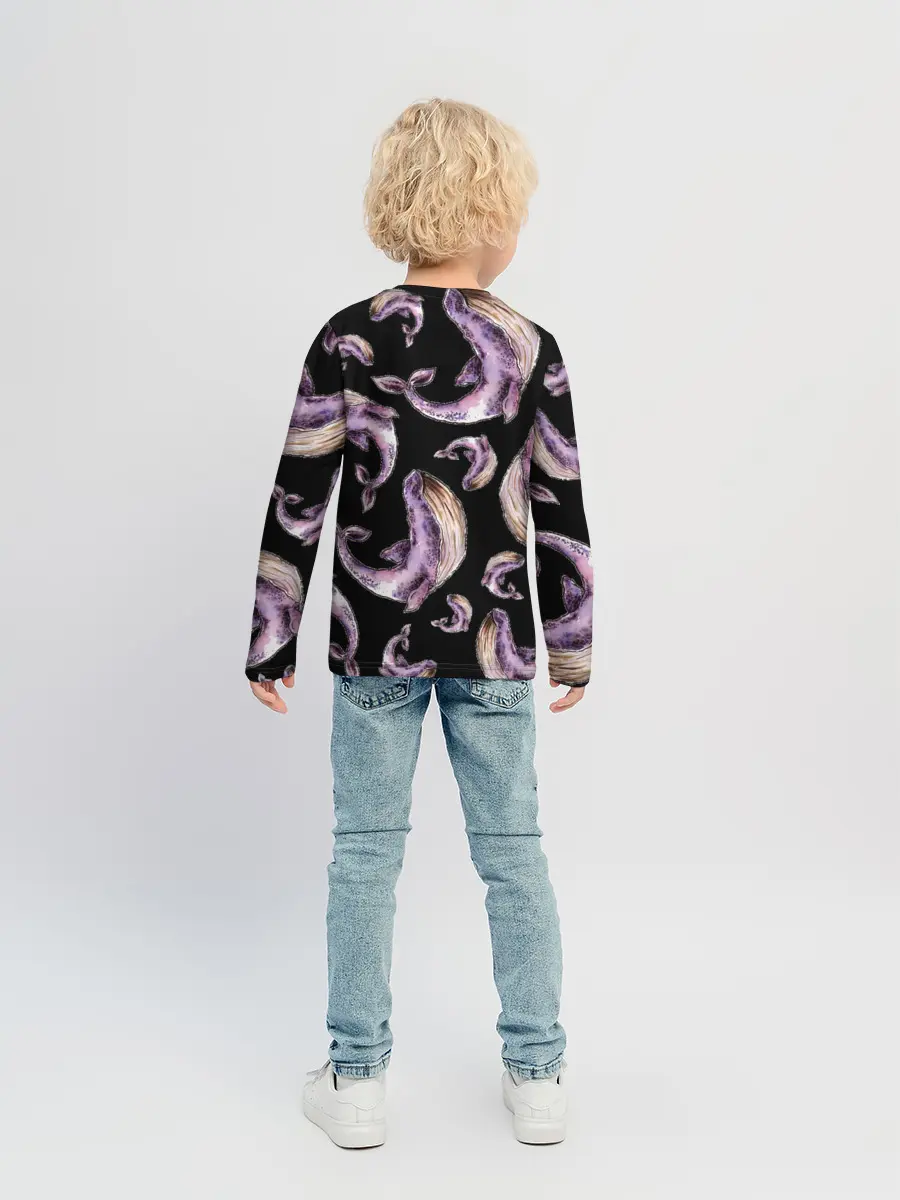 Детский лонгслив / Лиловые киты