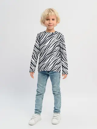 Детский лонгслив / Черно-белый полосатый тигровый