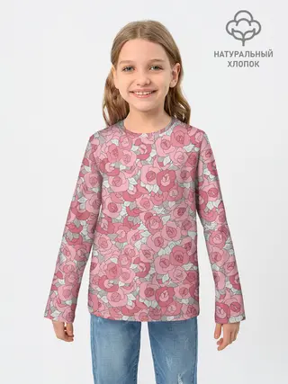 Детский лонгслив / Нежно коралловые розы