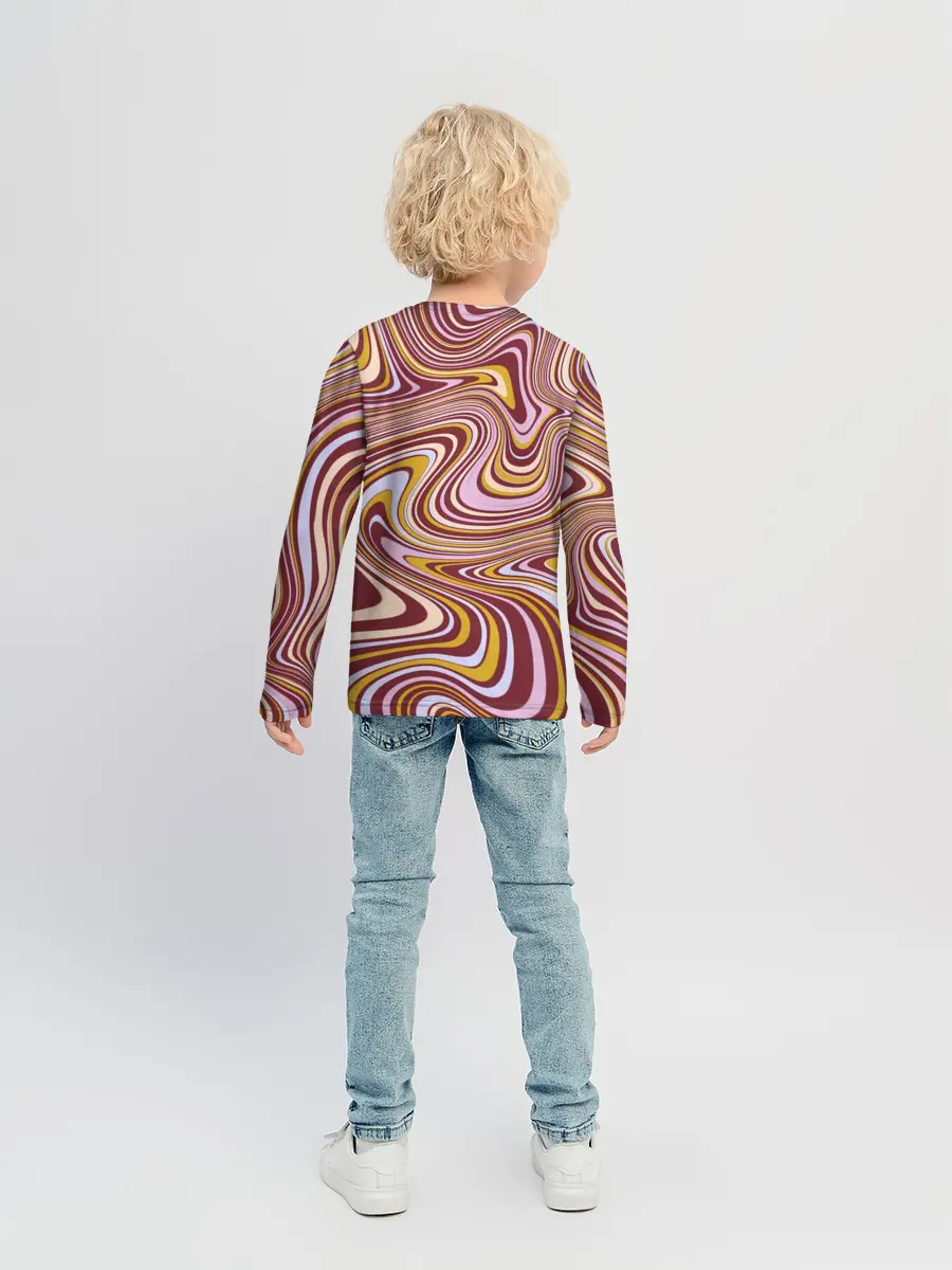 Детский лонгслив / Красно-золотые разводы красок паттерн