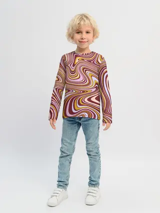 Детский лонгслив / Красно-золотые разводы красок паттерн