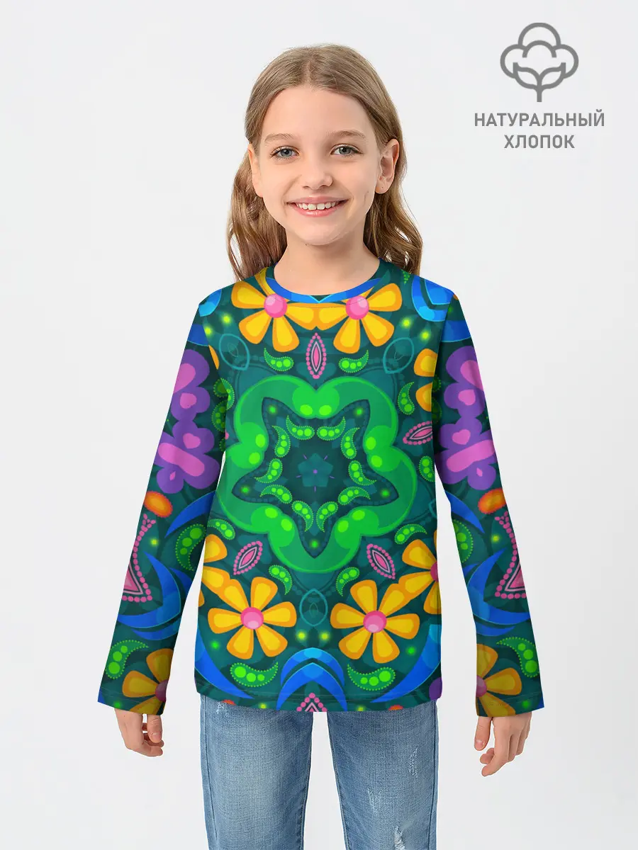 Детский лонгслив / Цветы и узоры - Калейдоскоп