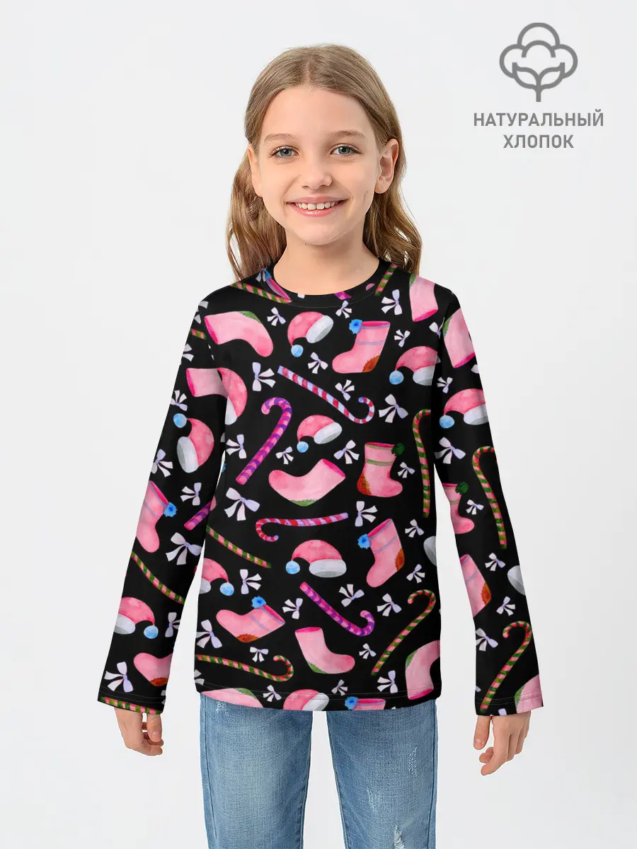 Детский лонгслив / Новогодняя ночь, акварельный узор