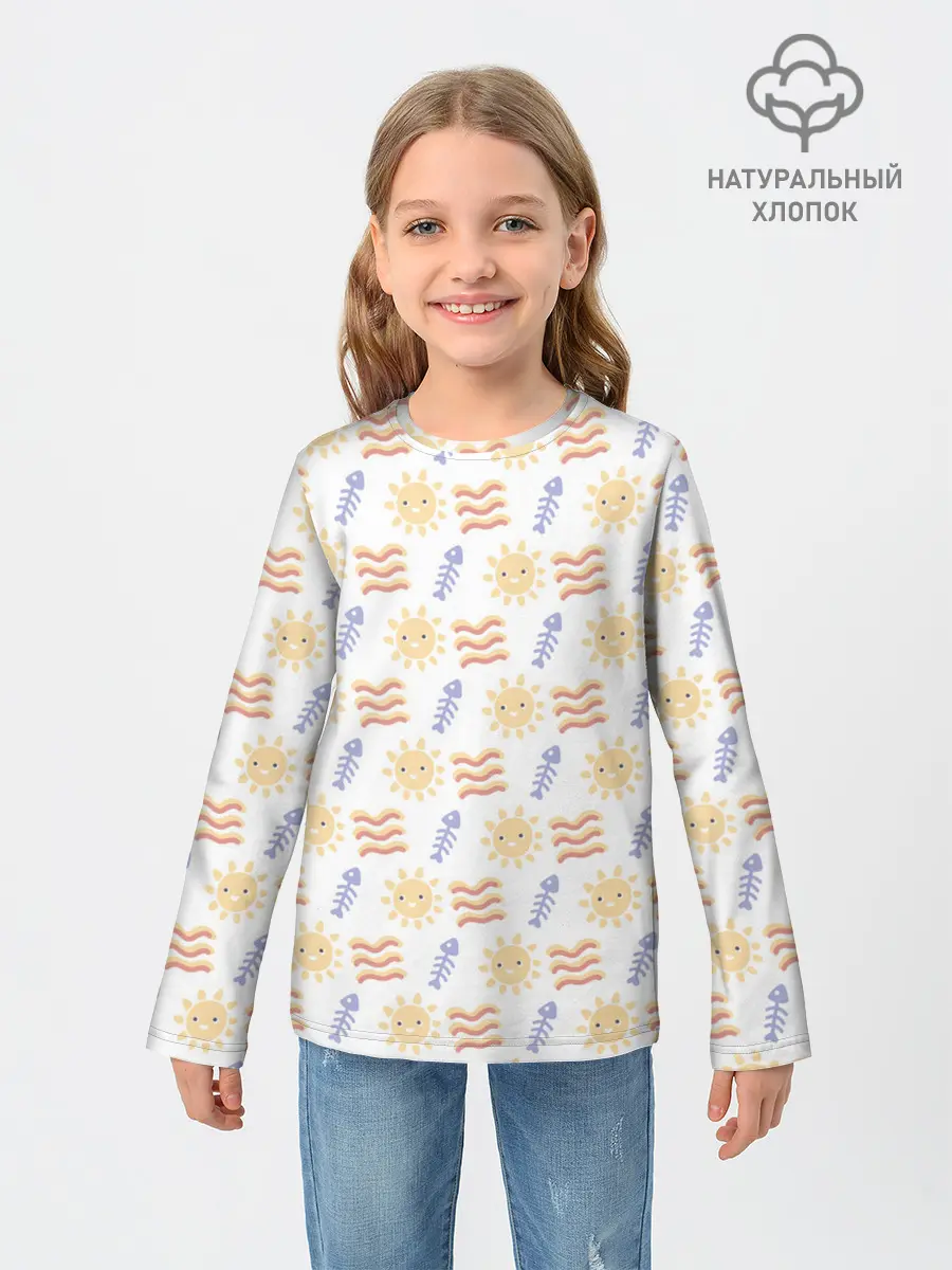 Детский лонгслив / летнее солнце и волны
