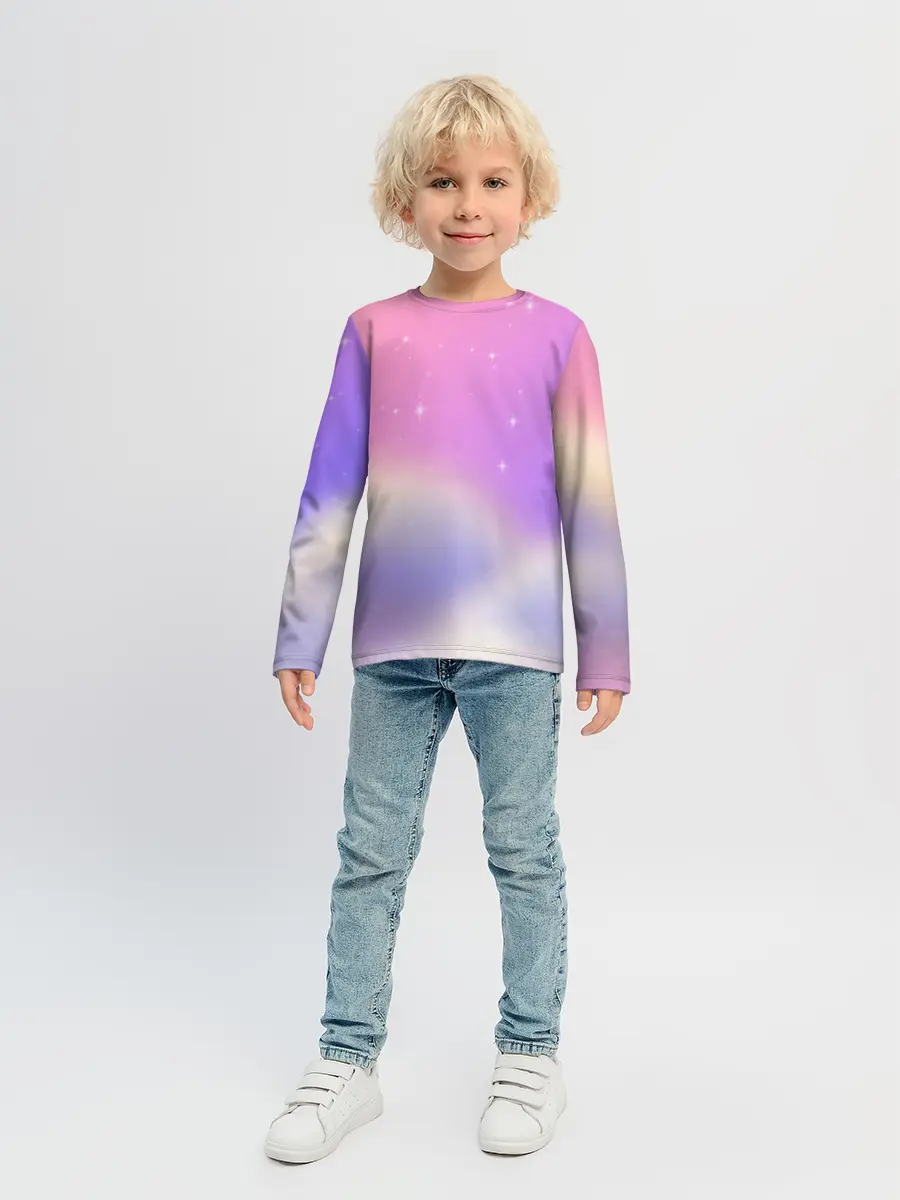 Детский лонгслив / Звёздное небо розовый закат