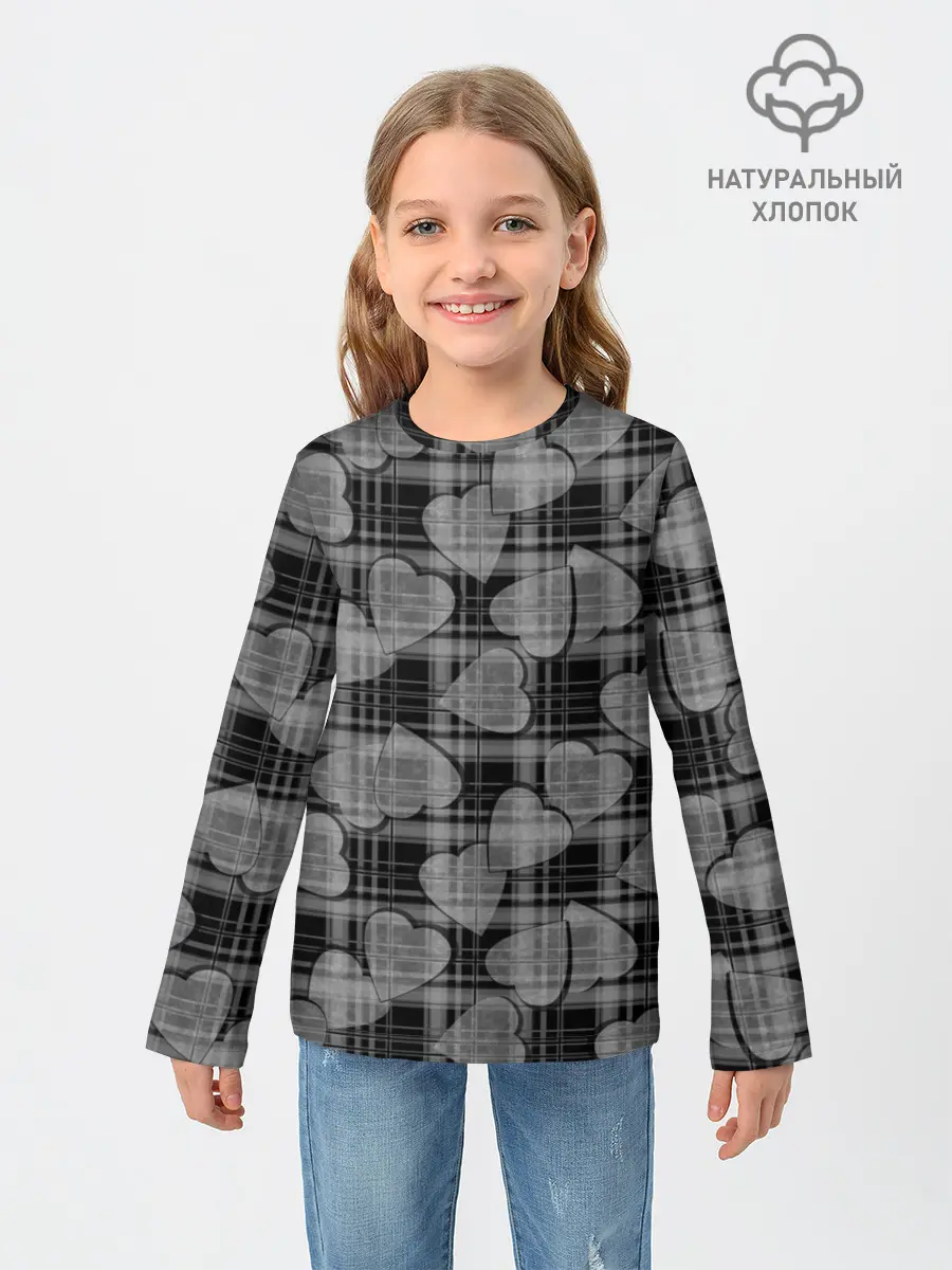 Детский лонгслив / Черно-серый клетчатый узор