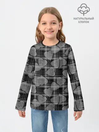 Детский лонгслив / Черно-серый клетчатый узор
