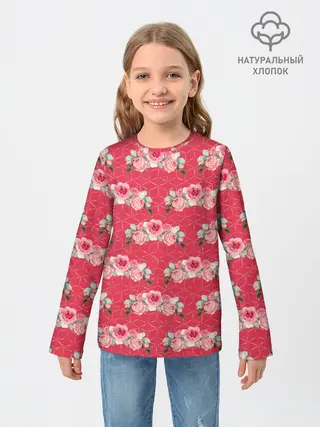 Детский лонгслив / Красные розы паттерн