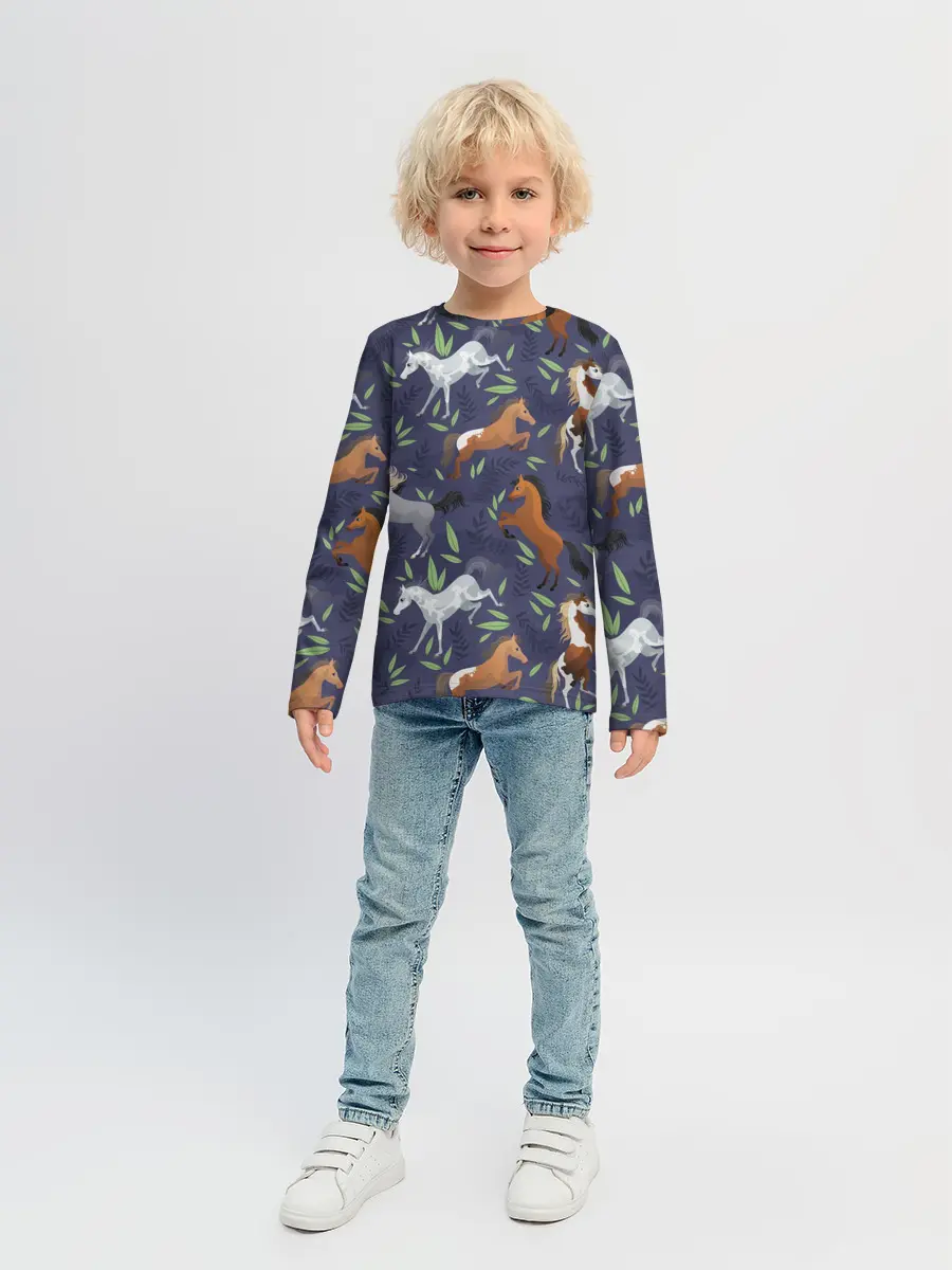 Детский лонгслив / Лошадки узор