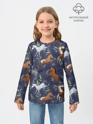 Детский лонгслив / Лошадки узор