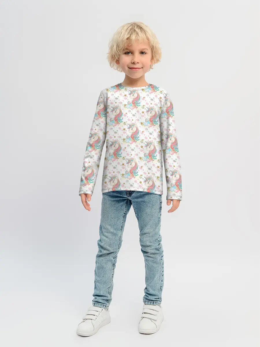 Детский лонгслив / Единороги паттерном