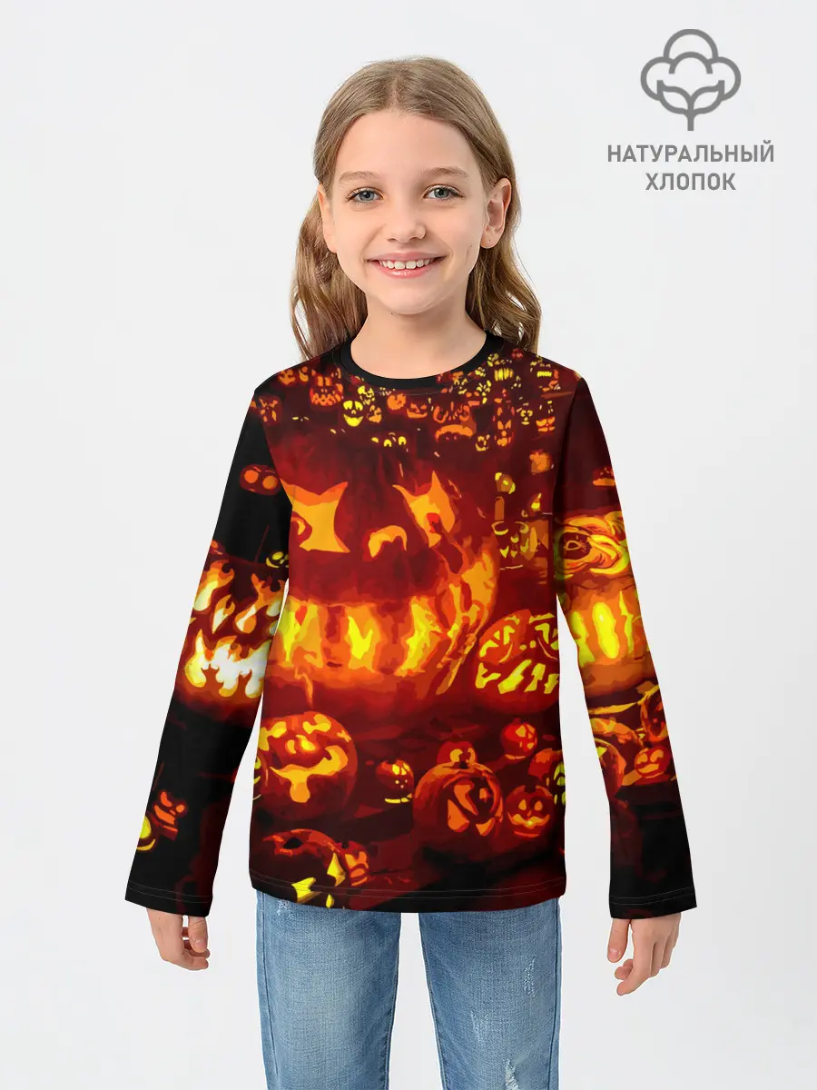 Детский лонгслив / Тыквы на Хэллоуин
