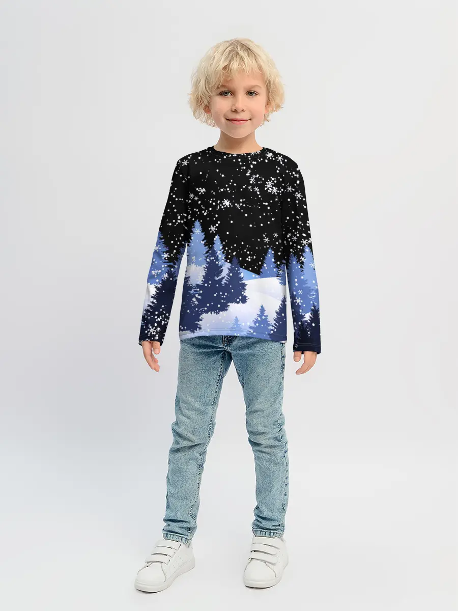 Детский лонгслив / Снежная ночь в зимнем лесу