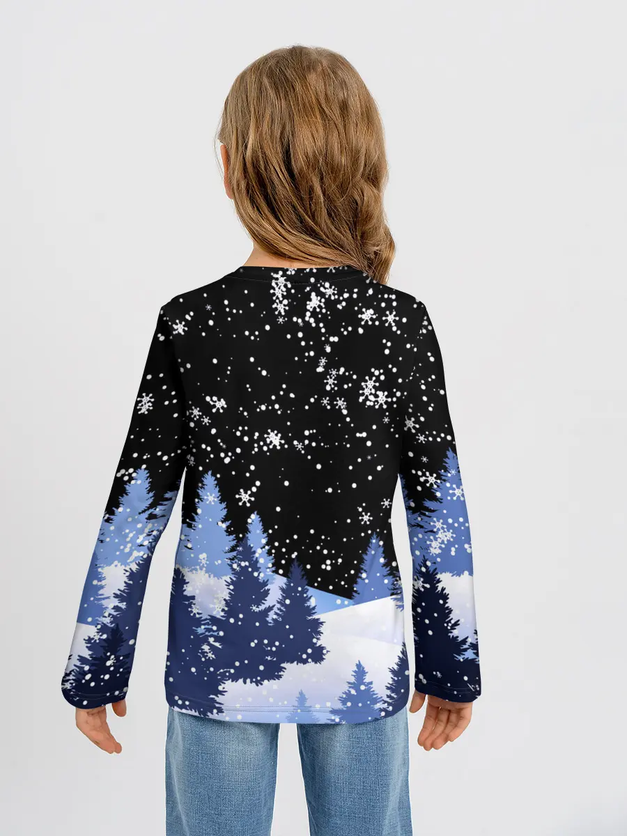 Детский лонгслив / Снежная ночь в зимнем лесу