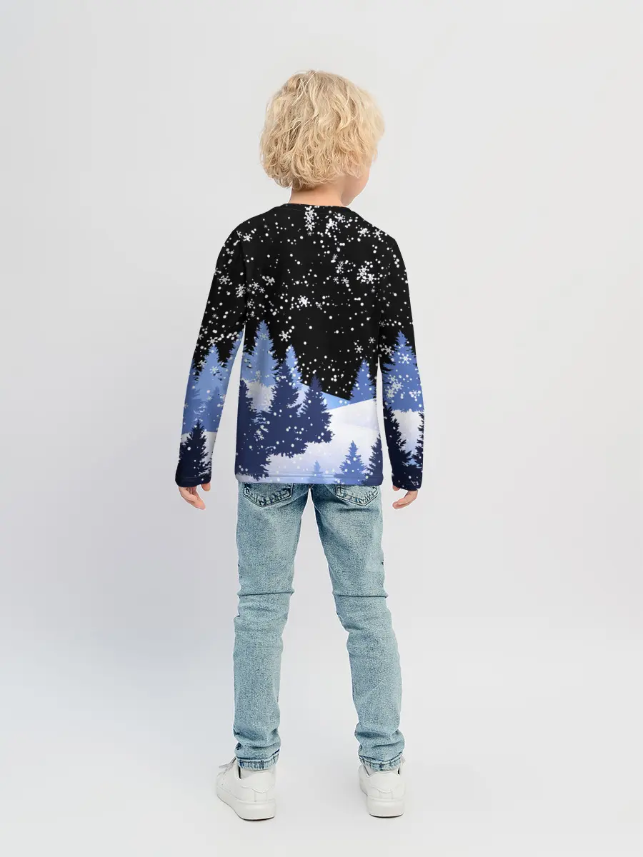 Детский лонгслив / Снежная ночь в зимнем лесу