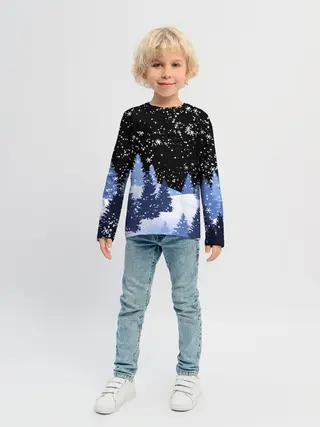 Детский лонгслив / Снежная ночь в зимнем лесу